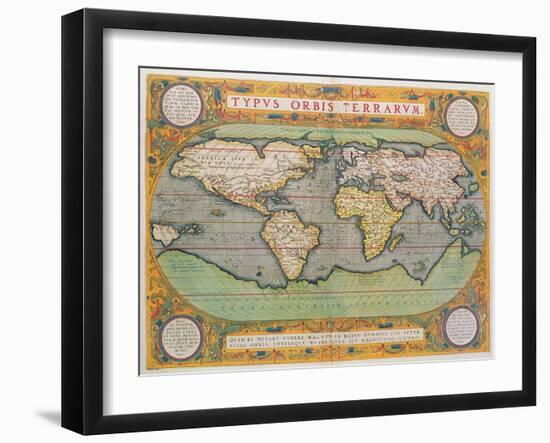 Typus Orbis Terrarum, map of the world, from Ortelius's 'Theatrum Orbis Terrarum', Antwerp, 1570-Abraham Ortelius-Framed Giclee Print