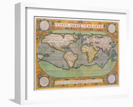 Typus Orbis Terrarum, map of the world, from Ortelius's 'Theatrum Orbis Terrarum', Antwerp, 1570-Abraham Ortelius-Framed Giclee Print