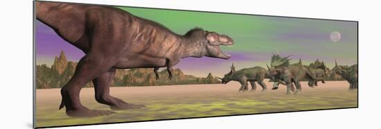 Tyrannosaurus Attacking Styracosaurus Dinosaurs-null-Mounted Art Print