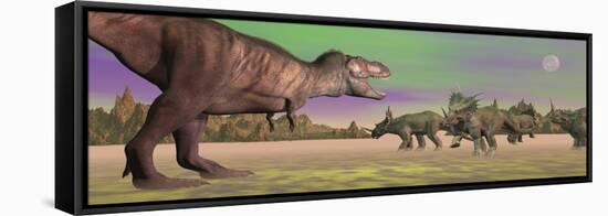 Tyrannosaurus Attacking Styracosaurus Dinosaurs-null-Framed Stretched Canvas
