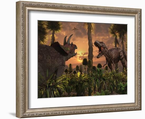 Tyrannosaurus Rex and Triceratops Meet for a Battle to the Death-Stocktrek Images-Framed Photographic Print