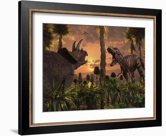 Tyrannosaurus Rex and Triceratops Meet for a Battle to the Death-Stocktrek Images-Framed Photographic Print