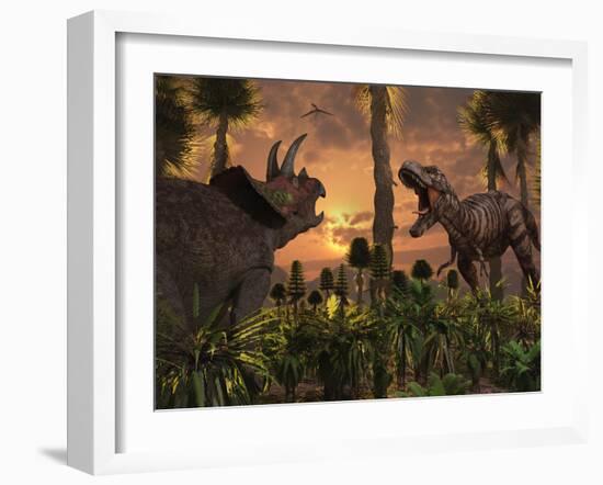 Tyrannosaurus Rex and Triceratops Meet for a Battle to the Death-Stocktrek Images-Framed Photographic Print