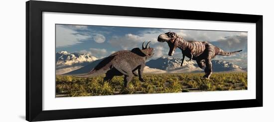 Tyrannosaurus Rex and Triceratops Meet for a Battle to the Death-null-Framed Art Print