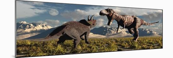 Tyrannosaurus Rex and Triceratops Meet for a Battle to the Death-null-Mounted Art Print