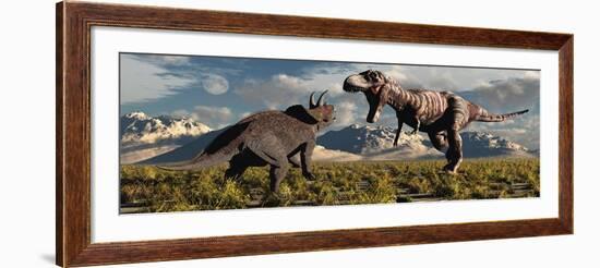 Tyrannosaurus Rex and Triceratops Meet for a Battle to the Death-null-Framed Art Print