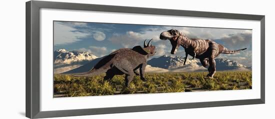 Tyrannosaurus Rex and Triceratops Meet for a Battle to the Death-null-Framed Art Print