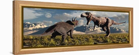 Tyrannosaurus Rex and Triceratops Meet for a Battle to the Death-null-Framed Stretched Canvas