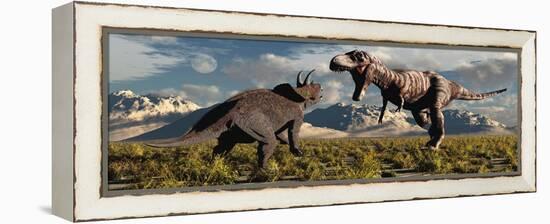 Tyrannosaurus Rex and Triceratops Meet for a Battle to the Death-null-Framed Stretched Canvas