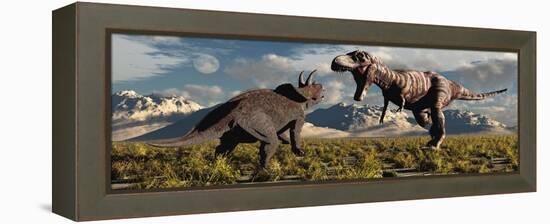 Tyrannosaurus Rex and Triceratops Meet for a Battle to the Death-null-Framed Stretched Canvas