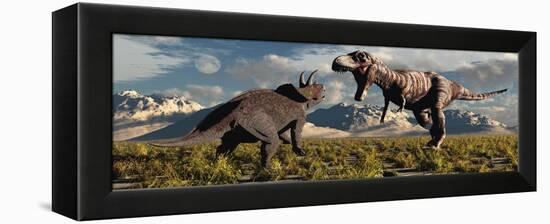 Tyrannosaurus Rex and Triceratops Meet for a Battle to the Death-null-Framed Stretched Canvas