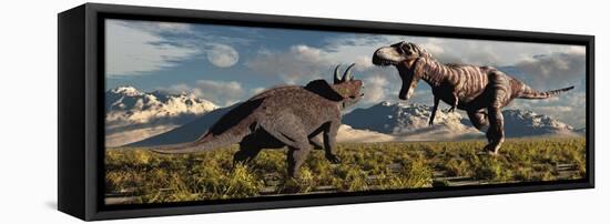 Tyrannosaurus Rex and Triceratops Meet for a Battle to the Death-null-Framed Stretched Canvas