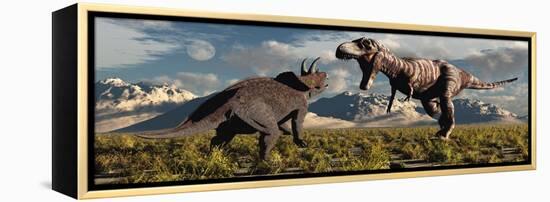 Tyrannosaurus Rex and Triceratops Meet for a Battle to the Death-null-Framed Stretched Canvas