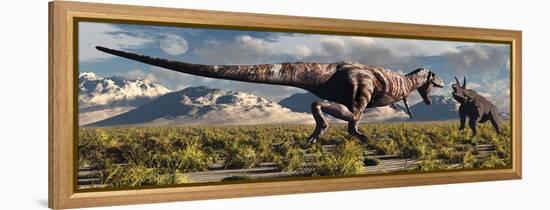Tyrannosaurus Rex and Triceratops Meet for a Battle to the Death-null-Framed Stretched Canvas