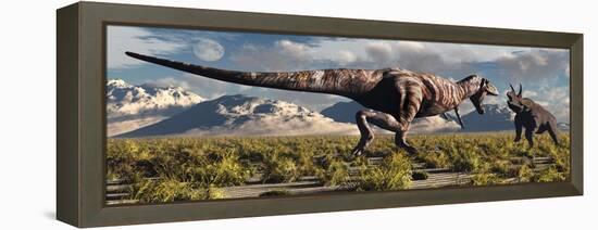 Tyrannosaurus Rex and Triceratops Meet for a Battle to the Death-null-Framed Stretched Canvas