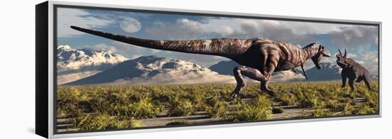 Tyrannosaurus Rex and Triceratops Meet for a Battle to the Death-null-Framed Stretched Canvas