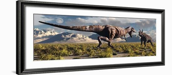 Tyrannosaurus Rex and Triceratops Meet for a Battle to the Death-null-Framed Art Print