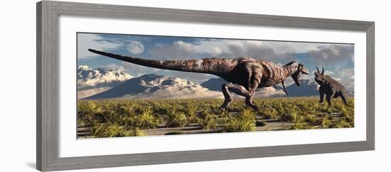 Tyrannosaurus Rex and Triceratops Meet for a Battle to the Death-null-Framed Art Print