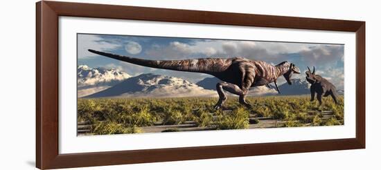 Tyrannosaurus Rex and Triceratops Meet for a Battle to the Death-null-Framed Art Print