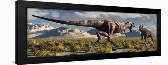 Tyrannosaurus Rex and Triceratops Meet for a Battle to the Death-null-Framed Art Print