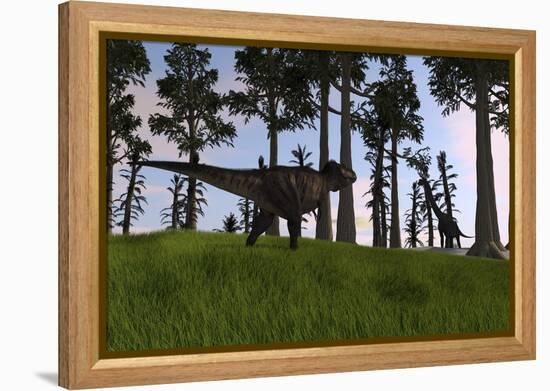 Tyrannosaurus Rex Confronts a Large Brachiosaurus-null-Framed Stretched Canvas