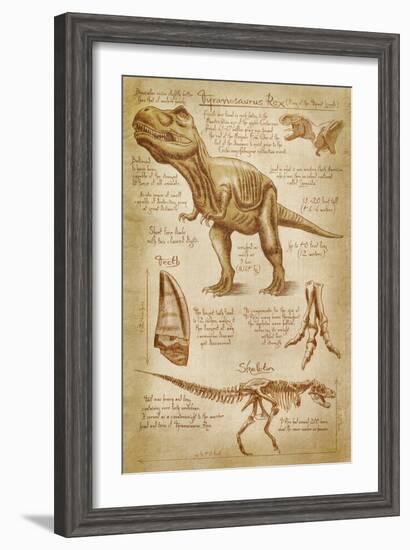 Tyrannosaurus Rex Dinosaur - DiVinci Style-Lantern Press-Framed Art Print