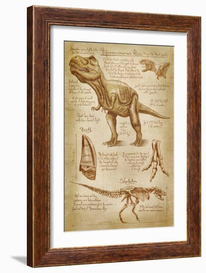 Tyrannosaurus Rex Dinosaur - DiVinci Style-Lantern Press-Framed Art Print