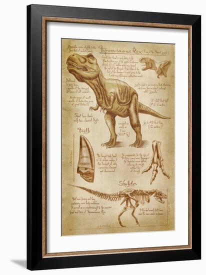 Tyrannosaurus Rex Dinosaur - DiVinci Style-Lantern Press-Framed Art Print