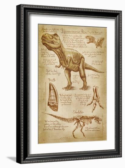 Tyrannosaurus Rex Dinosaur - DiVinci Style-Lantern Press-Framed Art Print