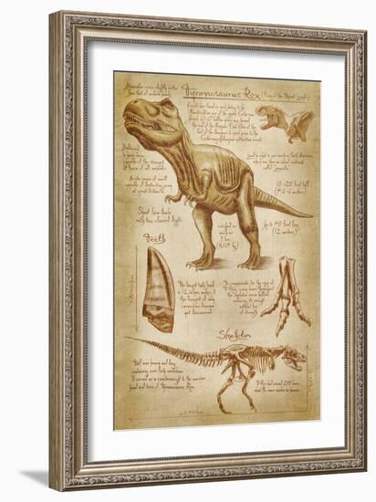 Tyrannosaurus Rex Dinosaur - DiVinci Style-Lantern Press-Framed Premium Giclee Print