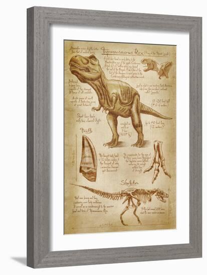 Tyrannosaurus Rex Dinosaur - DiVinci Style-Lantern Press-Framed Premium Giclee Print