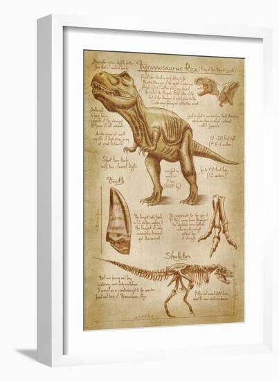 Tyrannosaurus Rex Dinosaur - DiVinci Style-Lantern Press-Framed Premium Giclee Print