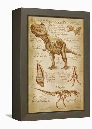 Tyrannosaurus Rex Dinosaur - DiVinci Style-Lantern Press-Framed Stretched Canvas