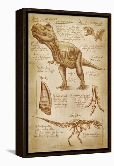 Tyrannosaurus Rex Dinosaur - DiVinci Style-Lantern Press-Framed Stretched Canvas