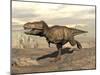 Tyrannosaurus Rex Dinosaur Running across Rocky Terrain-null-Mounted Art Print