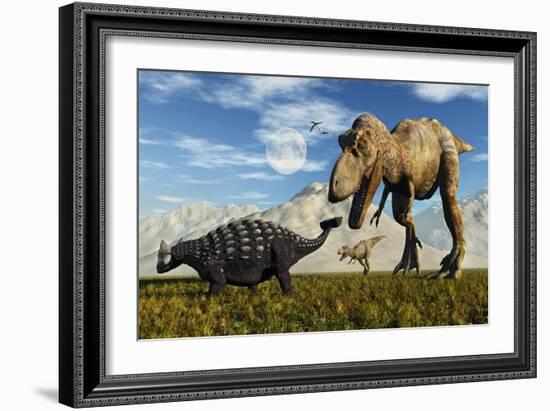 Tyrannosaurus Rex Dinosaurs Confronting a Lone Ankylosaurus-Stocktrek Images-Framed Art Print