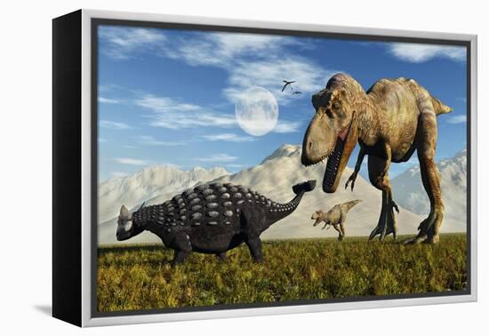 Tyrannosaurus Rex Dinosaurs Confronting a Lone Ankylosaurus-Stocktrek Images-Framed Stretched Canvas