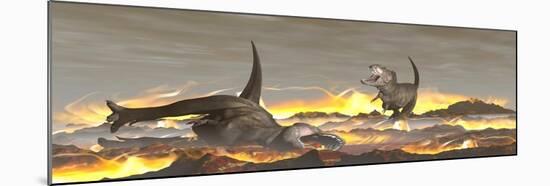 Tyrannosaurus Rex Dinosaurs Dying from a Big Meteorite Crash-null-Mounted Art Print