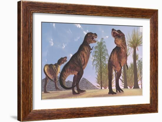 Tyrannosaurus Rex Dinosaurs Have a Growling Session-Stocktrek Images-Framed Premium Giclee Print