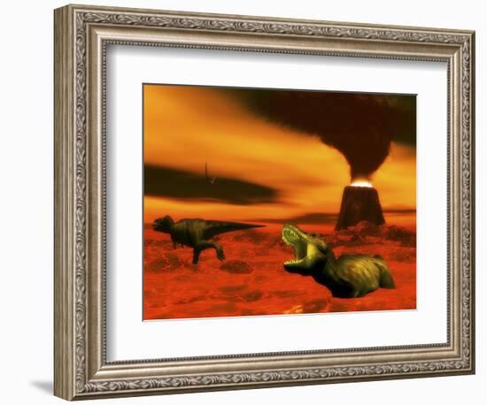 Tyrannosaurus Rex Dinosaurs Struggle to Survive from a Volcanic Eruption-null-Framed Premium Giclee Print