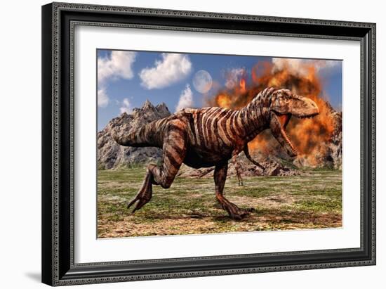 Tyrannosaurus Rex Escaping a Volcanic Eruption-null-Framed Art Print