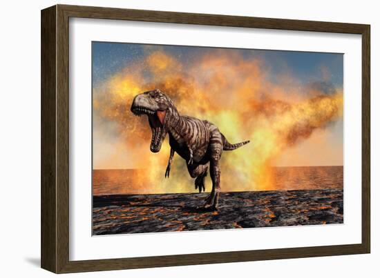 Tyrannosaurus Rex Escaping from a Violent Fire Storm-null-Framed Art Print