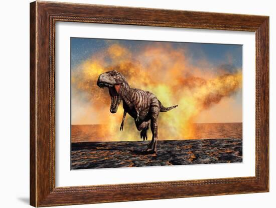 Tyrannosaurus Rex Escaping from a Violent Fire Storm-null-Framed Art Print