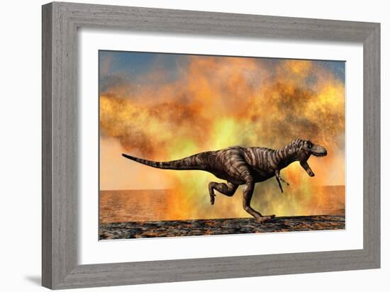 Tyrannosaurus Rex Escaping from a Violent Fire Storm-null-Framed Art Print