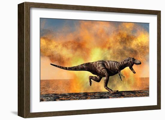 Tyrannosaurus Rex Escaping from a Violent Fire Storm-null-Framed Art Print