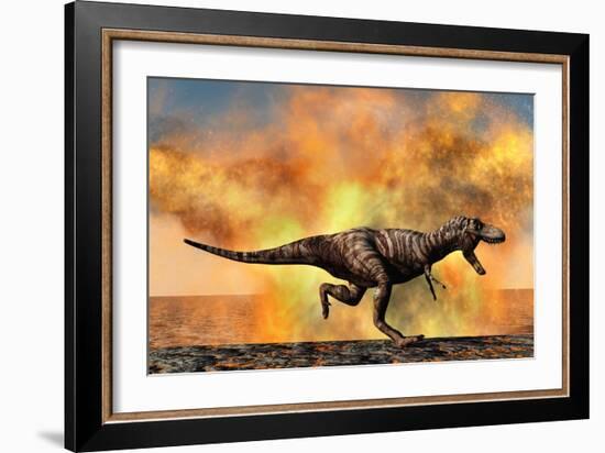 Tyrannosaurus Rex Escaping from a Violent Fire Storm-null-Framed Art Print