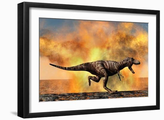 Tyrannosaurus Rex Escaping from a Violent Fire Storm-null-Framed Art Print