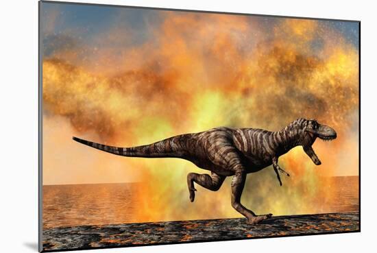 Tyrannosaurus Rex Escaping from a Violent Fire Storm-null-Mounted Art Print