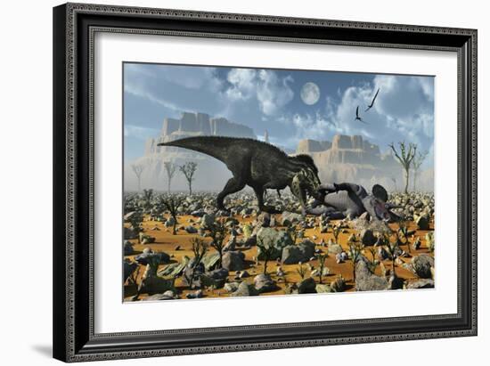 Tyrannosaurus Rex Feeding on a Triceratops Carcass-null-Framed Premium Giclee Print