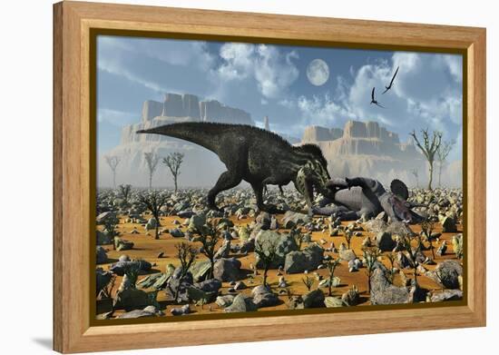 Tyrannosaurus Rex Feeding on a Triceratops Carcass-null-Framed Stretched Canvas